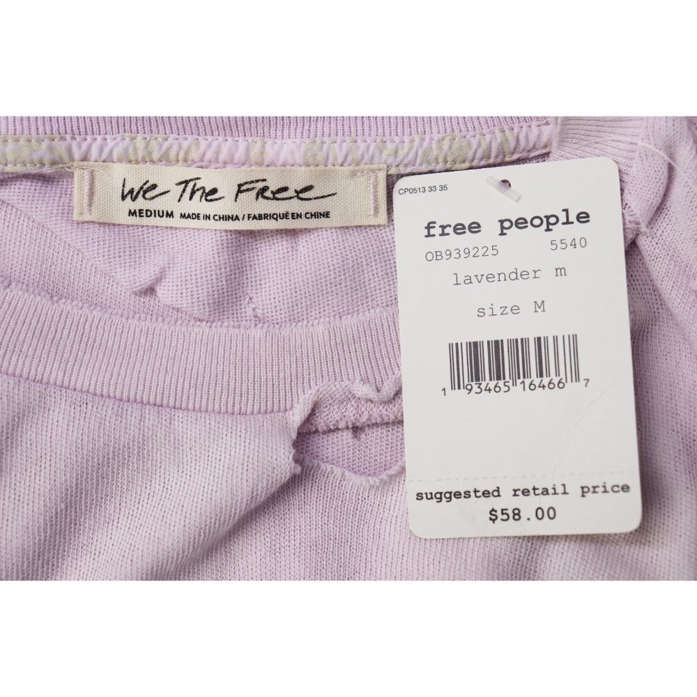 NWT Free People Lucky Distressed Oversized Pocket Crew Tee Shirt Lavender Medium - Picture 5 of 10
